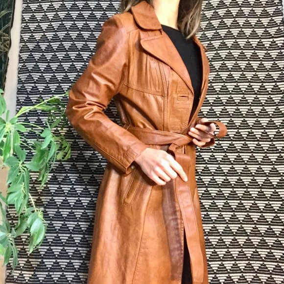 Vintage Jackets & Blazers - vintage leather trench -Small